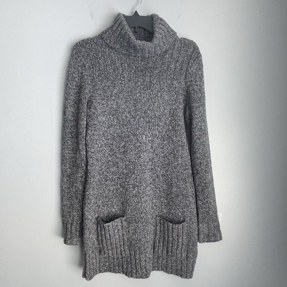 Cowl Neck Wool Blend Sweater Women's M Gray Tunic Pockets Warm Cabincore Ski EUC